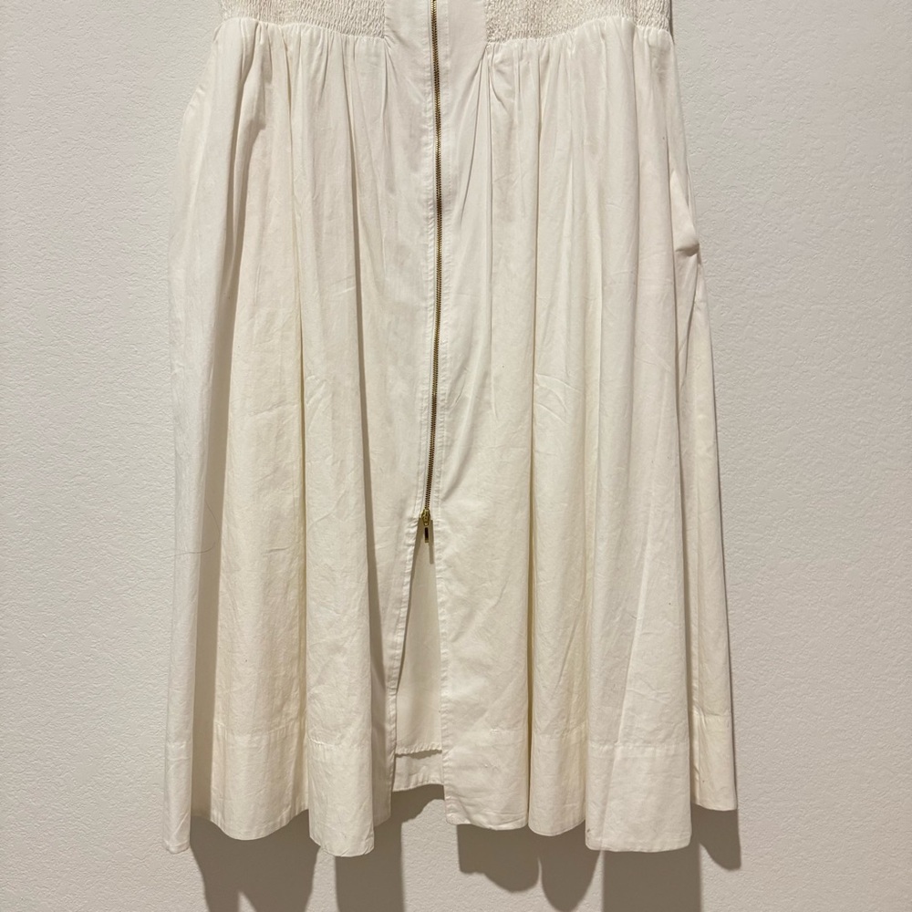 Anthropologie The Tommie Cap Sleeve Smocked Front Zip Shirt Dress in White - Picture 5 of 14